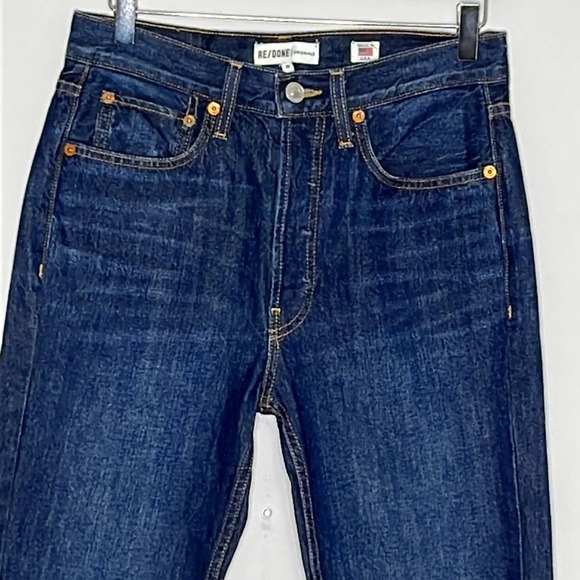 Re/Done Originals Rigid High Rise Button Fly Crop Raw Hem Jeans - Size 28 - Picture 2 of 8